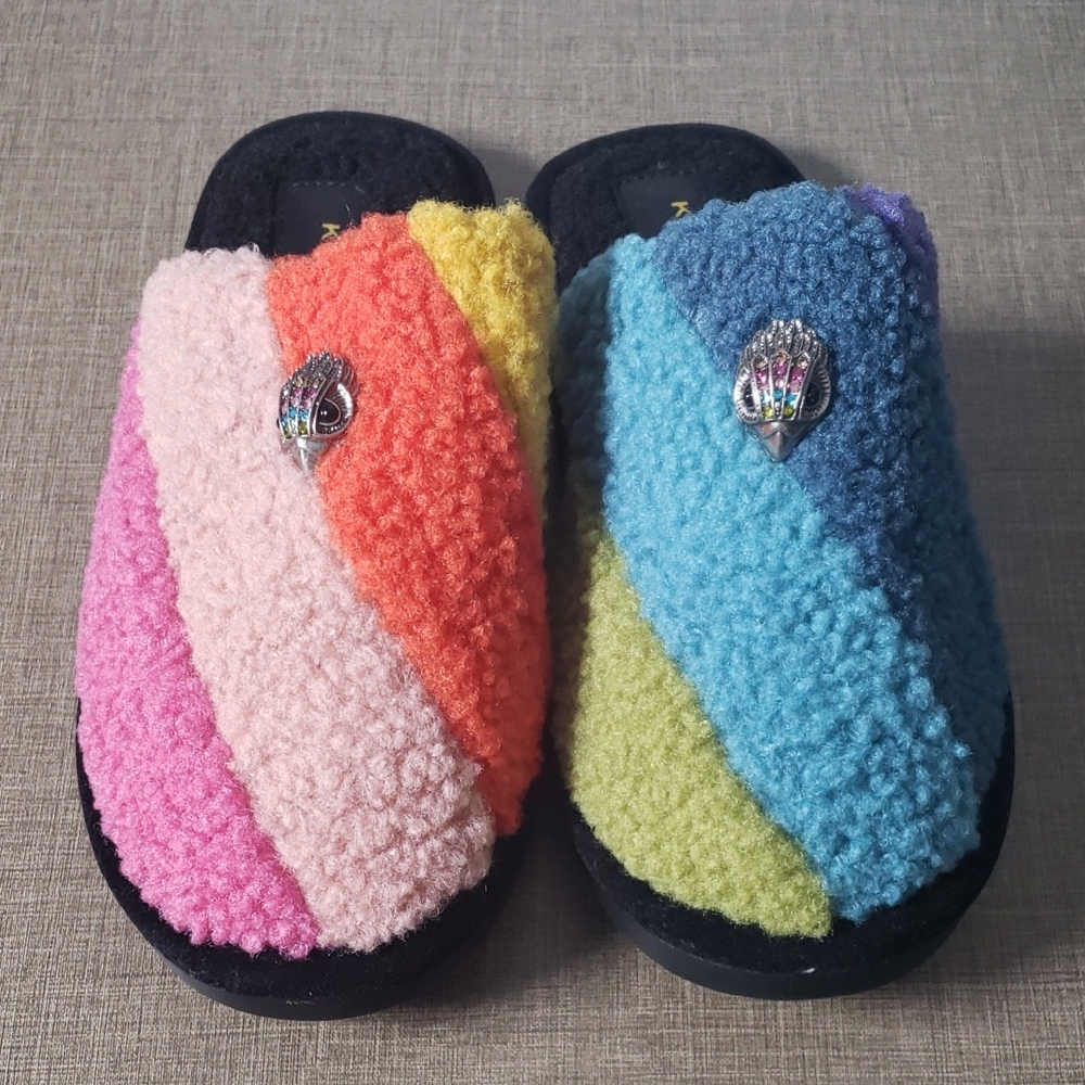 Kurt Geiger London Kensington Striped‎ Faux-Shearling Slippers - SZ 1 Youth